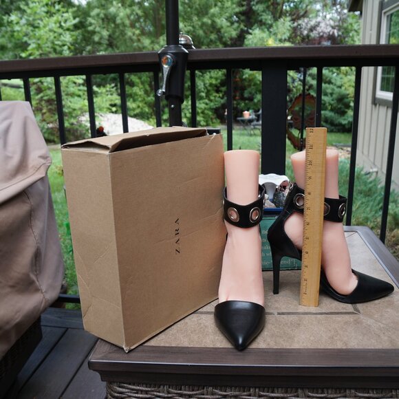 ZARA TRAFALUC  NEGRO/BLACK/NOIR  anklLeather HEELS - Picture 13 of 14